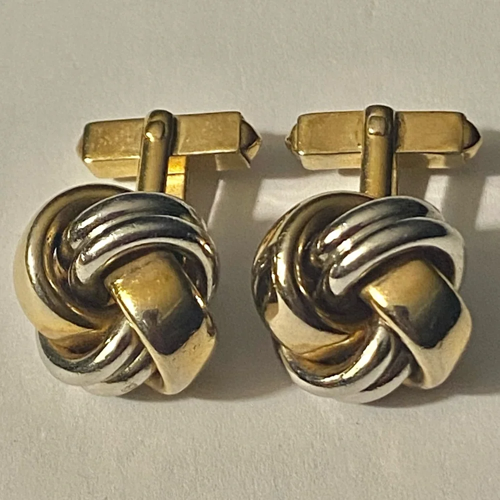 Vintage Swank Silver And Gold Tone Metal Love Knot Style Cufflinks